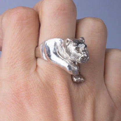 Jaguar Large Statement Ring in Silver, Panther ring, Sterling Silver Animal Ring