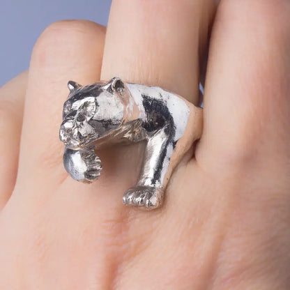 Jaguar Large Statement Ring in Silver, Panther ring, Sterling Silver Animal Ring