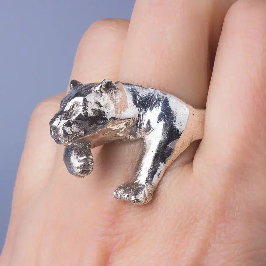 Jaguar Large Statement Ring in Silver, Panther ring, Sterling Silver Animal Ring