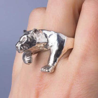 Jaguar Large Statement Ring in Silver, Panther ring, Sterling Silver Animal Ring