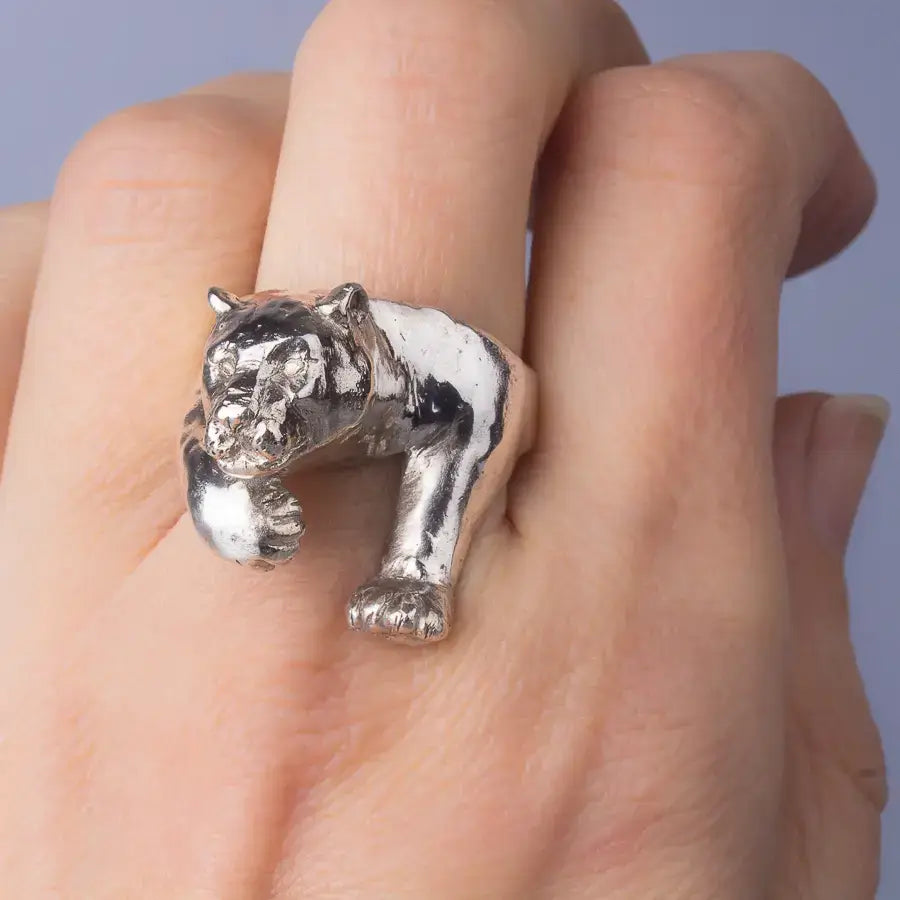 Jaguar Large Statement Ring in Silver, Panther ring, Sterling Silver Animal Ring