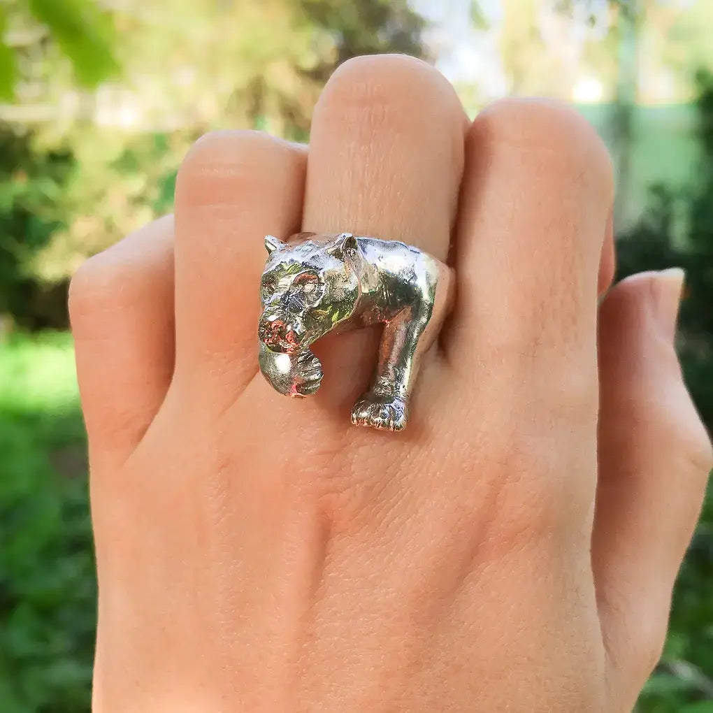 Jaguar Large Statement Ring in Silver, Panther ring, Sterling Silver Animal Ring