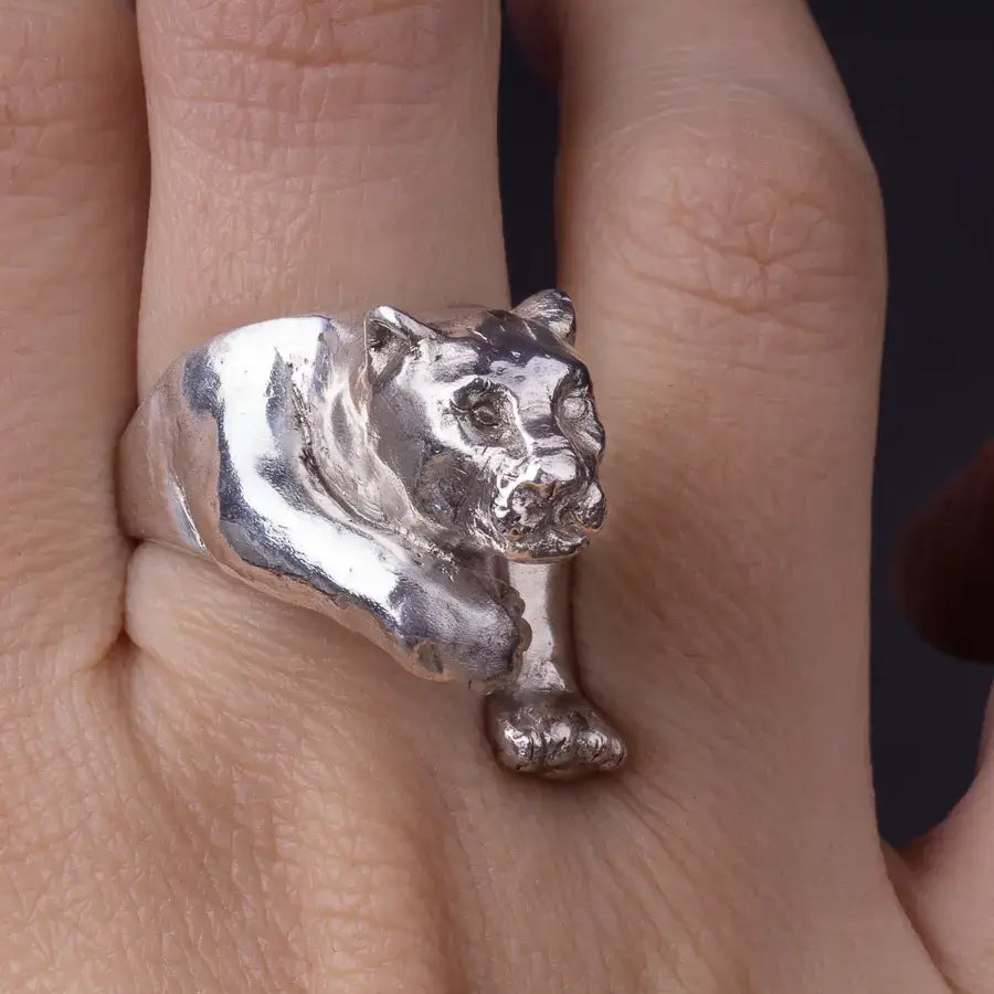  Jaguar Large Statement Ring in Silver, Panther ring, Sterling Silver Animal Ring