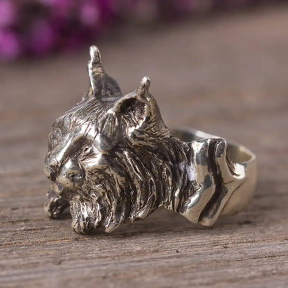 Lynx Statement Ring, Sterling Silver Spirit Animal Jewelry, Woodland Wild Cat Ring