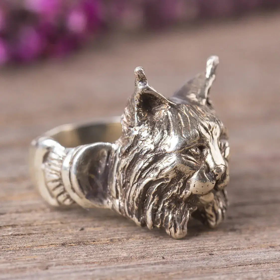 Lynx Statement Ring, Sterling Silver Spirit Animal Jewelry, Woodland Wild Cat Ring