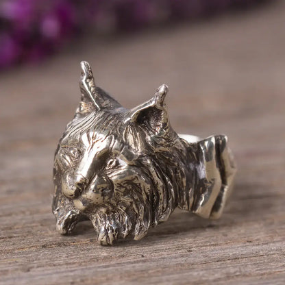 Lynx Statement Ring, Sterling Silver Spirit Animal Jewelry, Woodland Wild Cat Ring