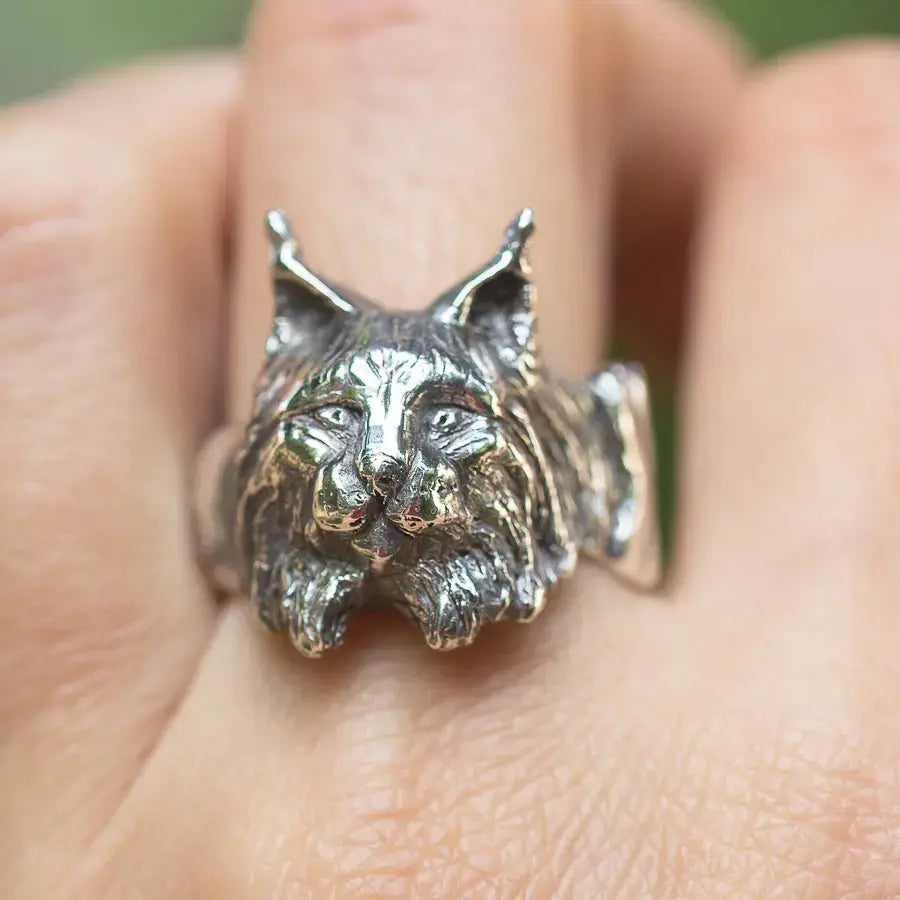 Lynx Statement Ring, Sterling Silver Spirit Animal Jewelry, Woodland Wild Cat Ring