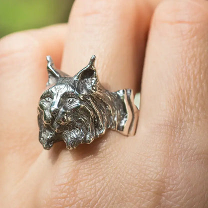 Lynx Statement Ring, Sterling Silver Spirit Animal Jewelry, Woodland Wild Cat Ring