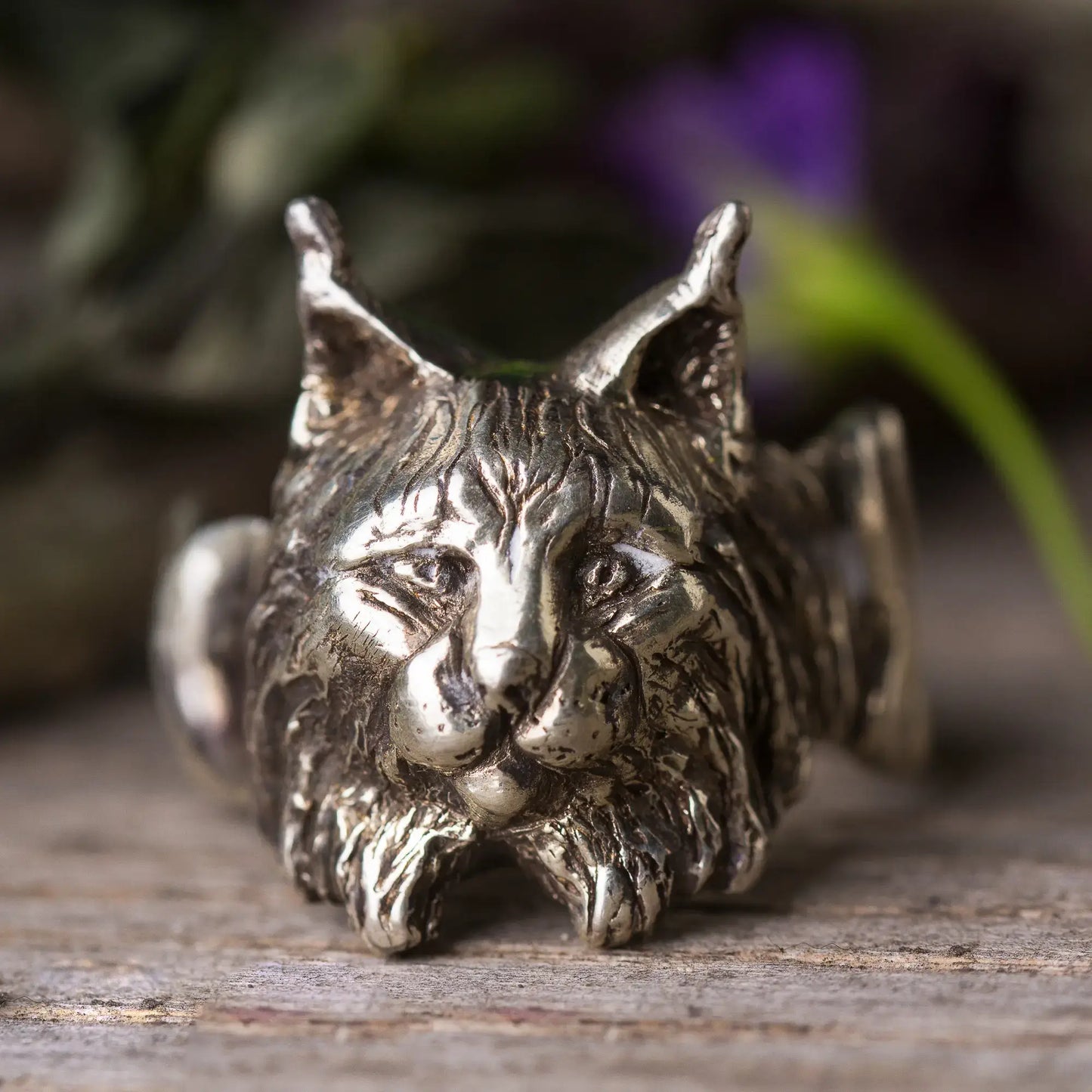 Lynx Statement Ring, Sterling Silver Spirit Animal Jewelry, Woodland Wild Cat Ring