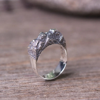 Rugged Textured Mountain Ring, Solid 925 Sterling Silver, Nature-Inspired Jewelry