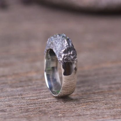 Rugged Textured Mountain Ring, Solid 925 Sterling Silver, Nature-Inspired Jewelry