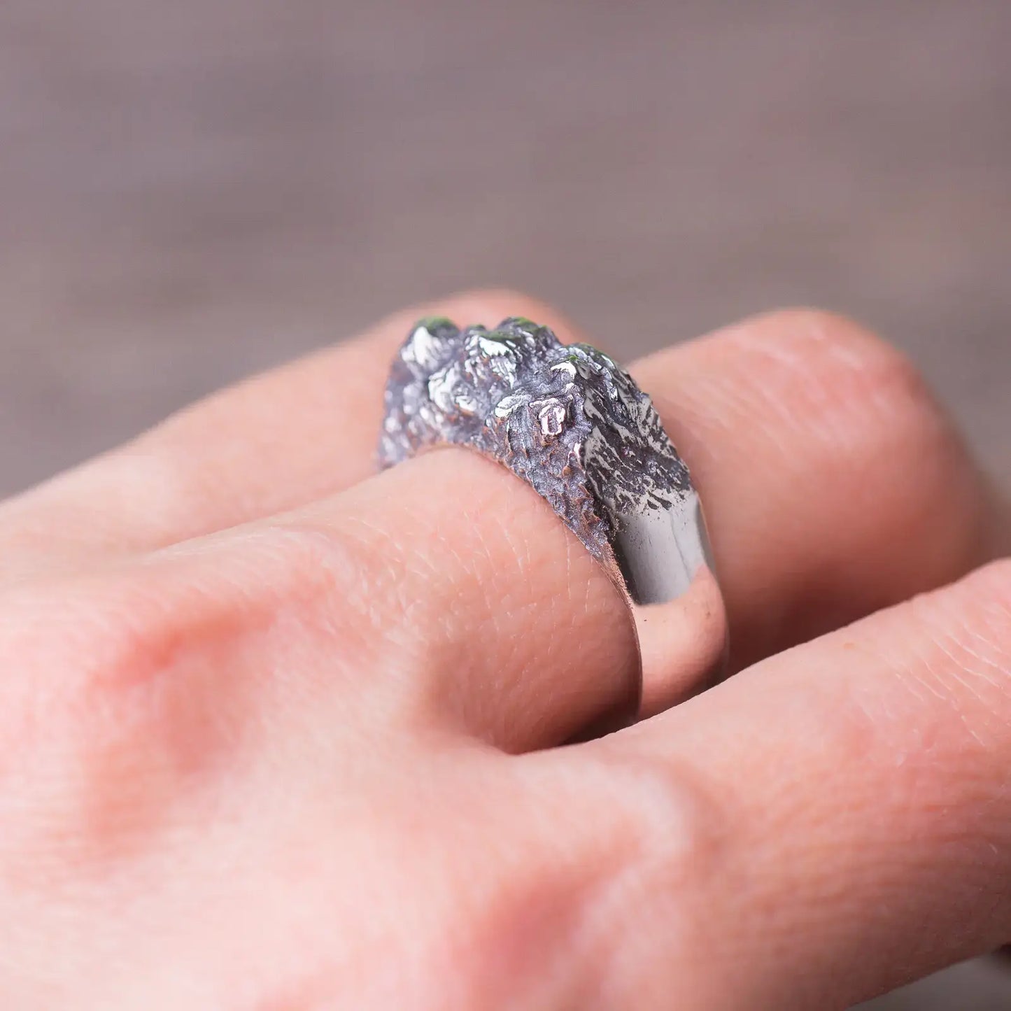 Rugged Textured Mountain Ring, Solid 925 Sterling Silver, Nature-Inspired Jewelry