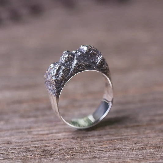 Rugged Textured Mountain Ring, Solid 925 Sterling Silver, Nature-Inspired Jewelry