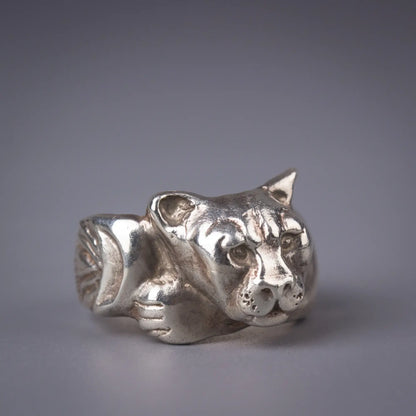 Handcrafted Sterling Silver Cougar Ring, Spirit Animal Jewelry Featuring Mountain Lion, Symbolizing Strength and Courage.