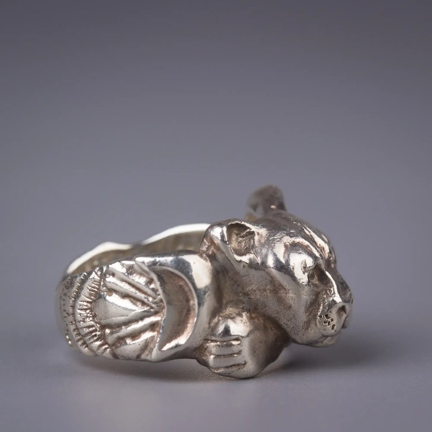 Handcrafted Sterling Silver Mountain Lion Cougar Ring, Spirit Animal Wildlife Jewelry, Symbolizing Strength and Courage