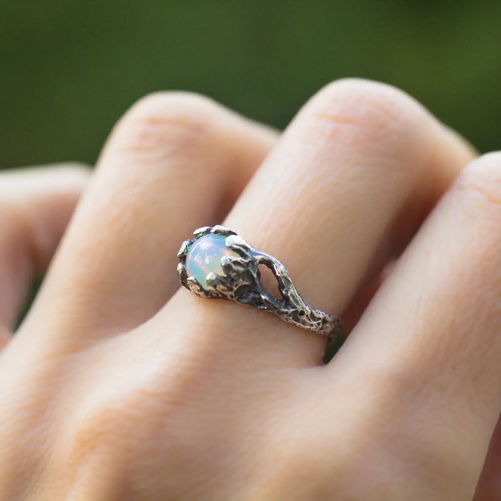 Opal twig ring in sterling silver