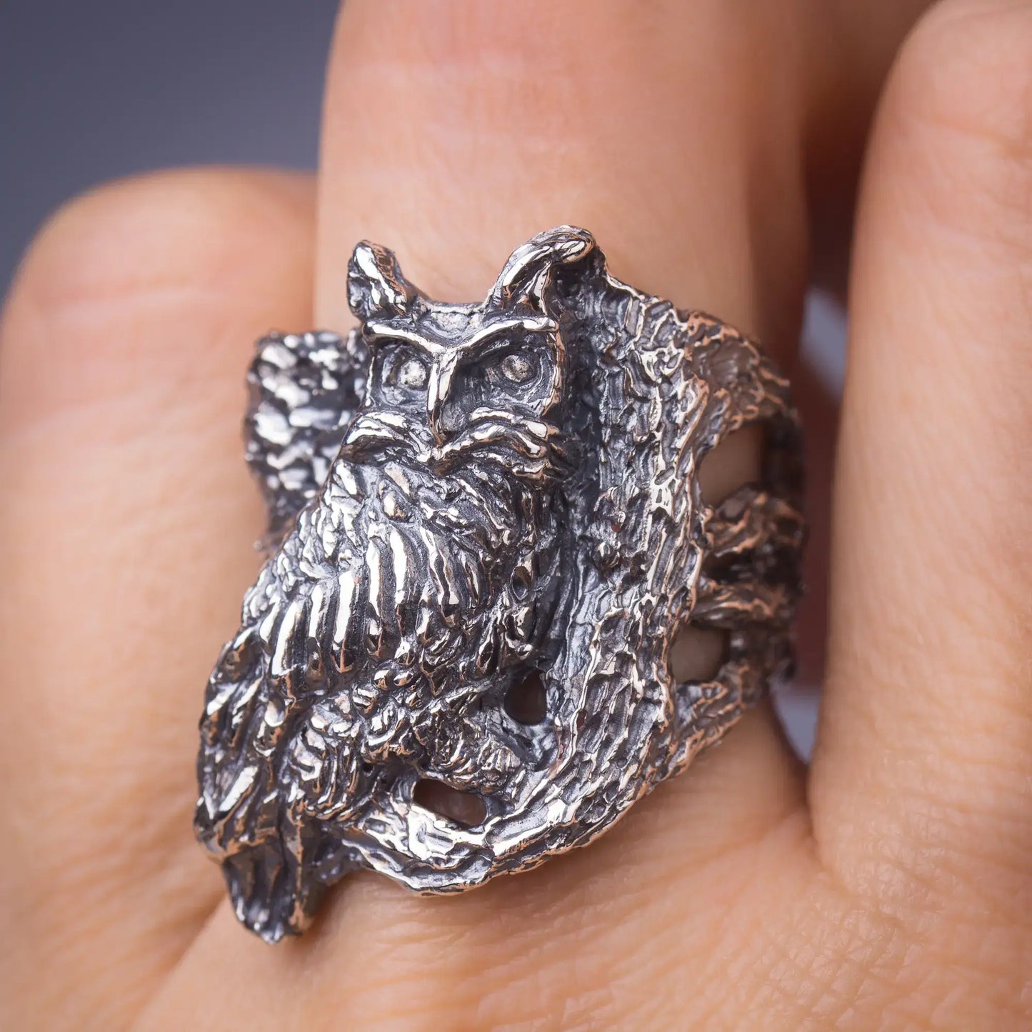 Owl Ring in Sterling Silver, Heavy Statement Forest Jewelry, Gift for Owl Lovers