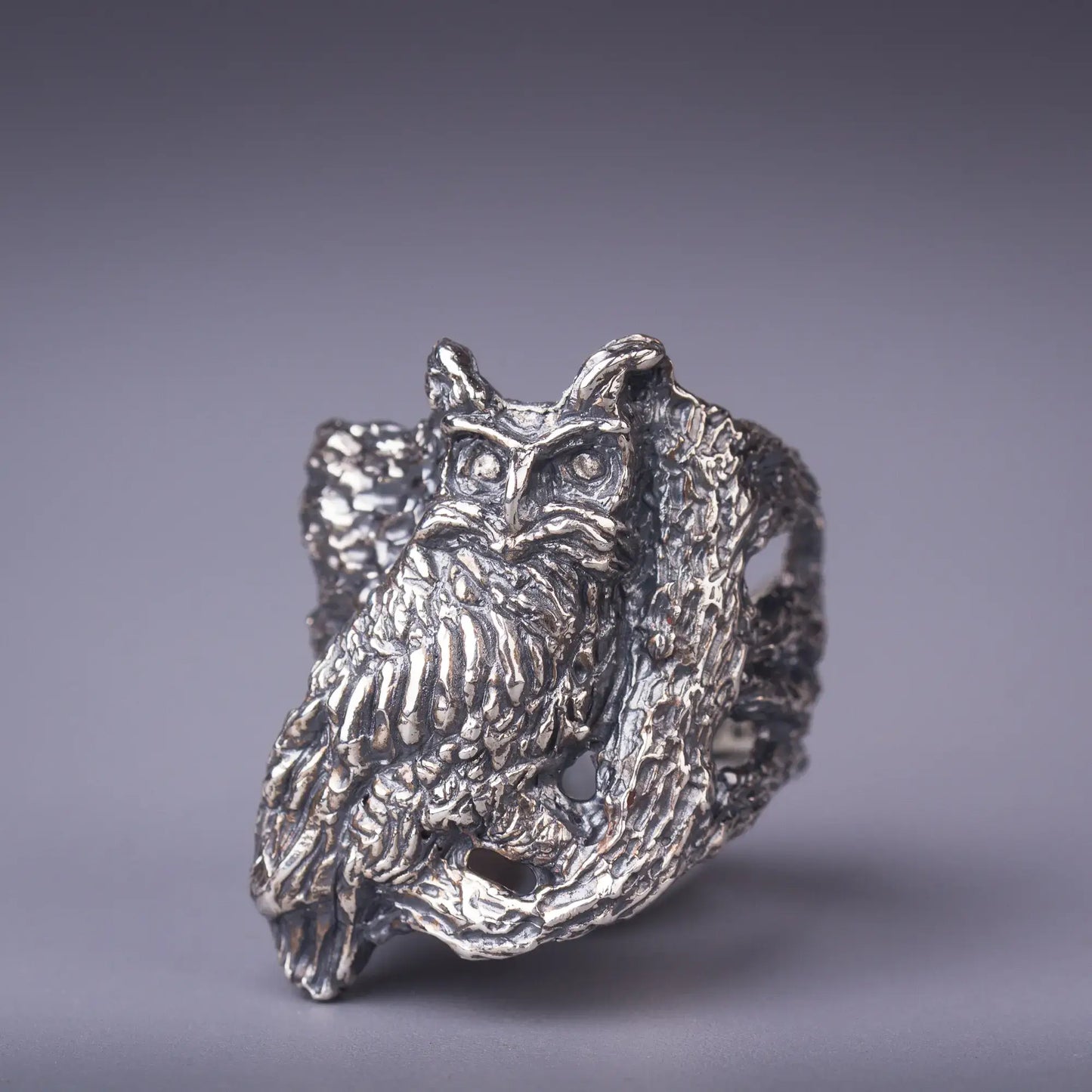 Owl Ring in Sterling Silver, Heavy Statement Forest Jewelry, Gift for Owl Lovers