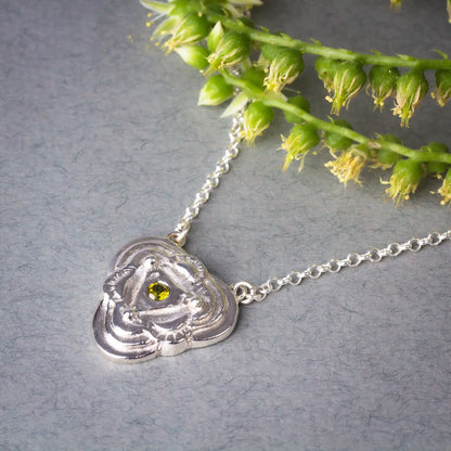 Triangle Mandala Pendant in Silver and Green Tourmaline, Balance and Stability Jewelry Gift