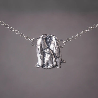 Penguin Family Pendant in Silver, Handcrafted Penguins Necklace