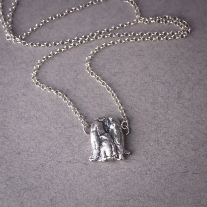 Penguin Family Pendant in Silver, Handcrafted Penguins Necklace Unique Penguin Gift