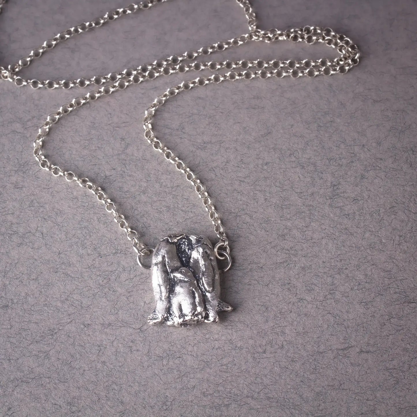 Penguin Family Pendant in Silver, Handcrafted Penguins Necklace Unique Penguin Gift