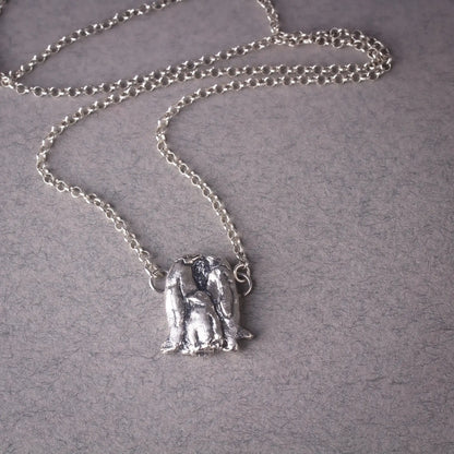 Penguin Family Pendant in Silver, Handcrafted Penguins Necklace Unique Penguin Gift