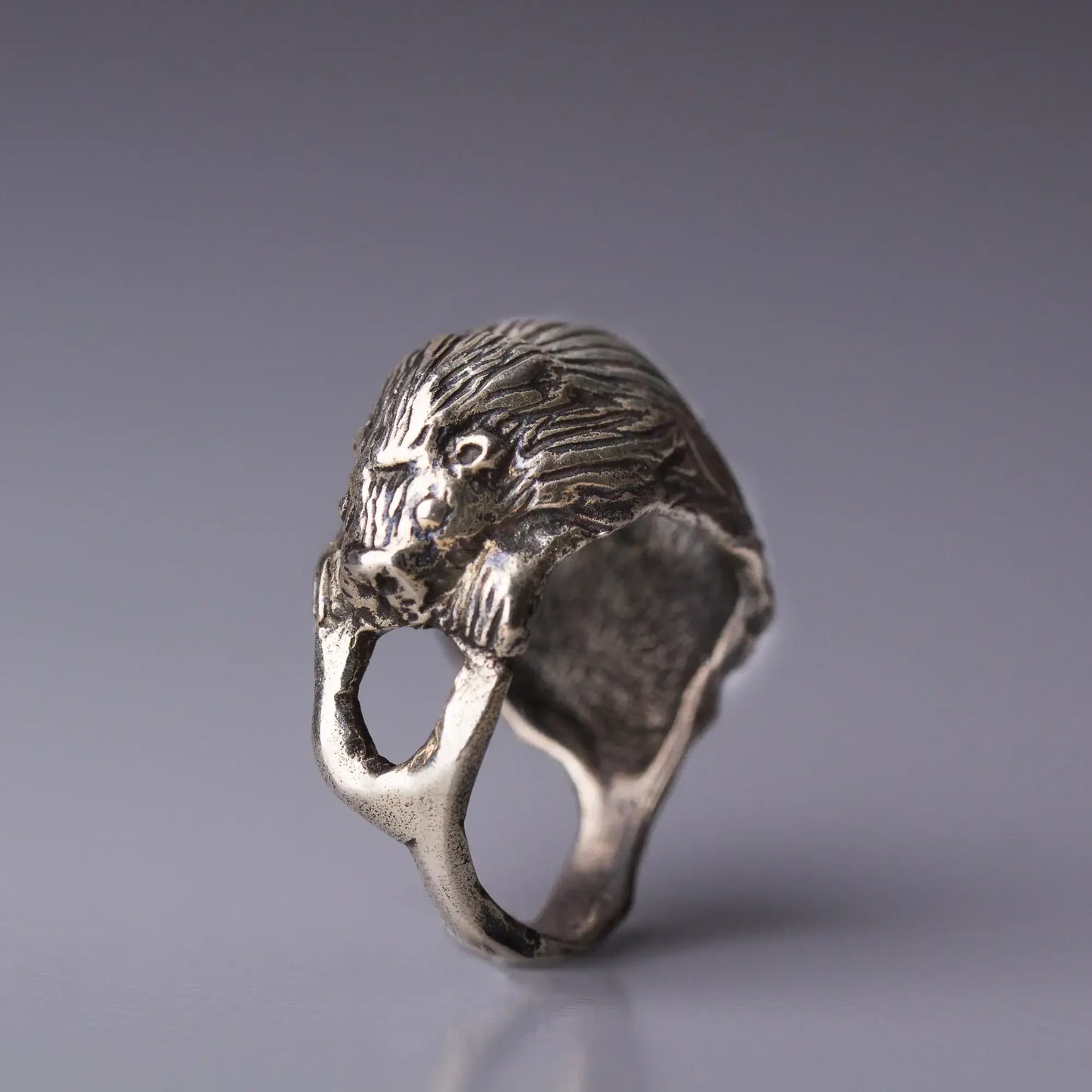 Porcupine Sculpted Silver Ring, Wild Animal Totem Artisan Ring