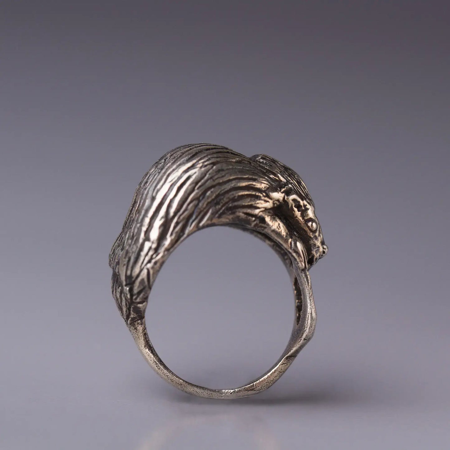 Porcupine Sculpted Silver Ring, Wild Animal Totem Artisan Ring