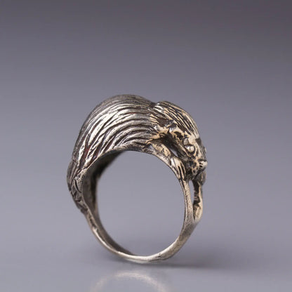 Porcupine Sculpted Silver Ring, Wild Animal Totem Artisan Ring