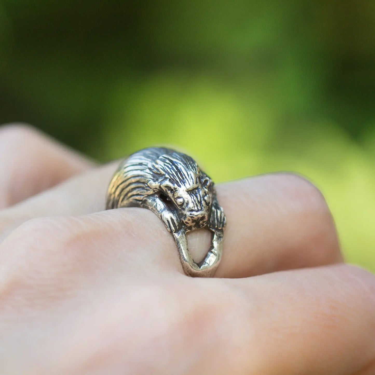 Porcupine animal ring in sterling silver