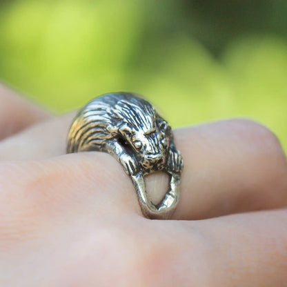 Porcupine Sculpted Silver Ring, Wild Animal Totem Artisan Ring