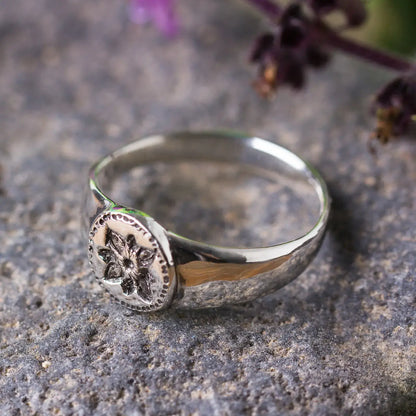 Signet Flower Ring in Sterling Silver, Ancient Style Ring