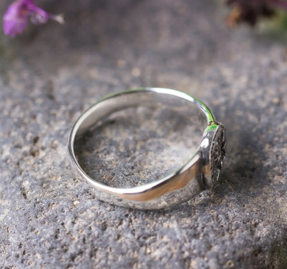 Signet Flower Ring in Sterling Silver, Ancient Style Ring