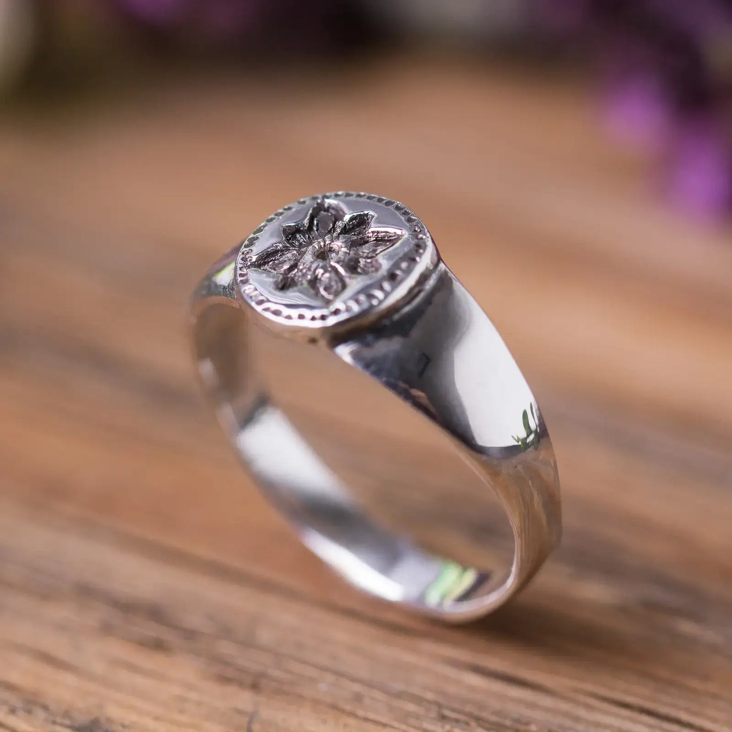 Signet Flower Ring in Sterling Silver, Ancient Style Ring