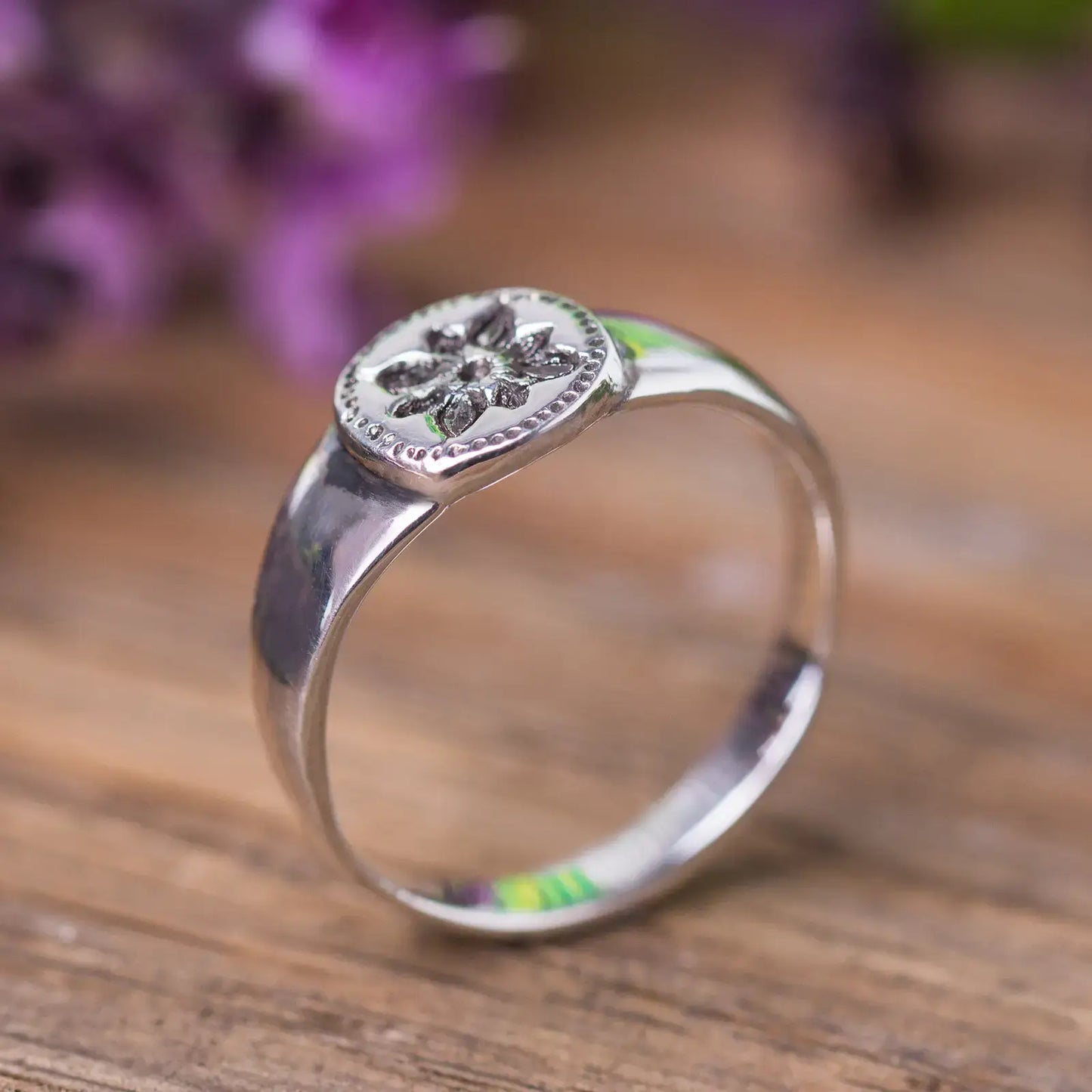 Signet Flower Ring in Sterling Silver, Ancient Style Ring