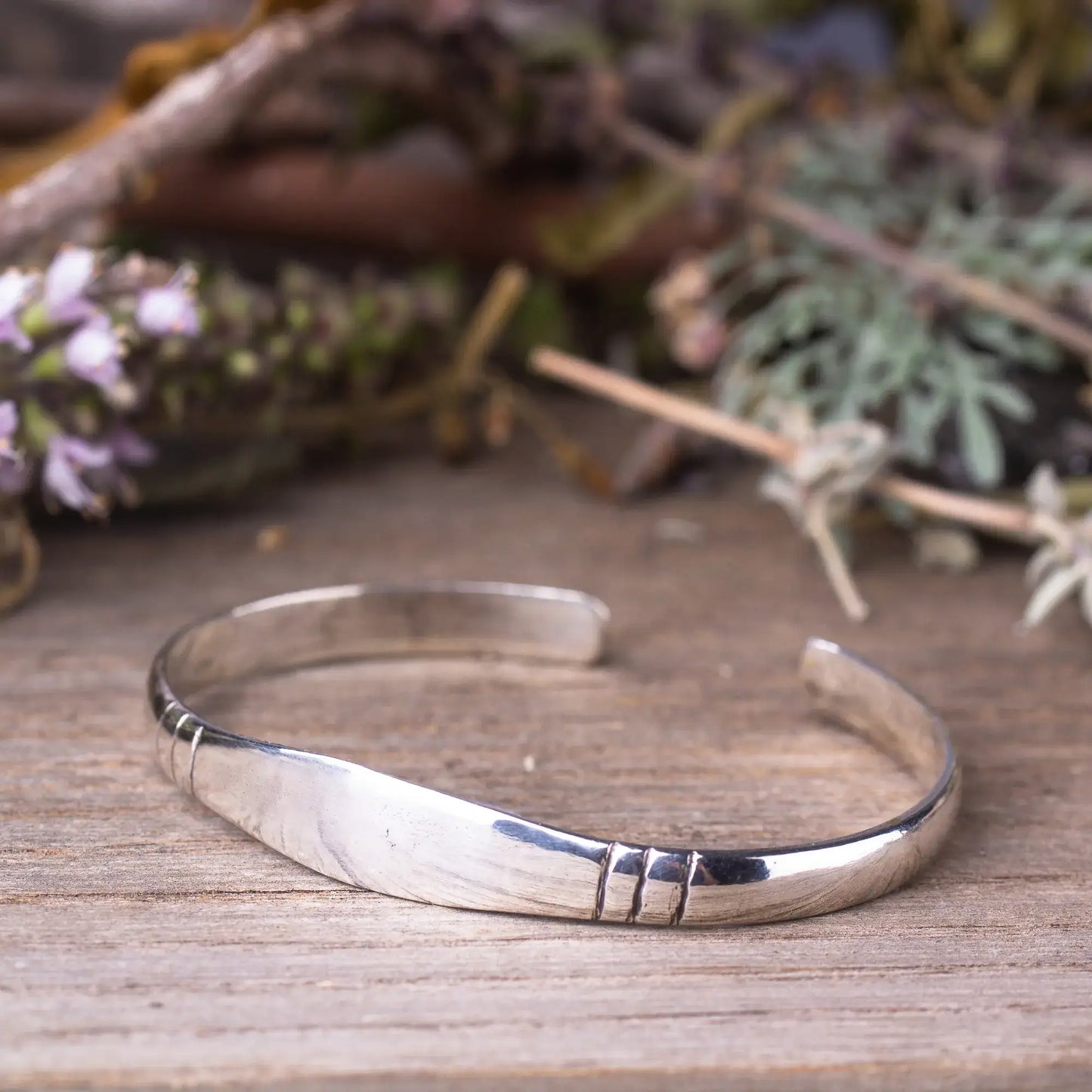 Minimalist Sterling silver cuff bracelet, Round silver cuff bracelet