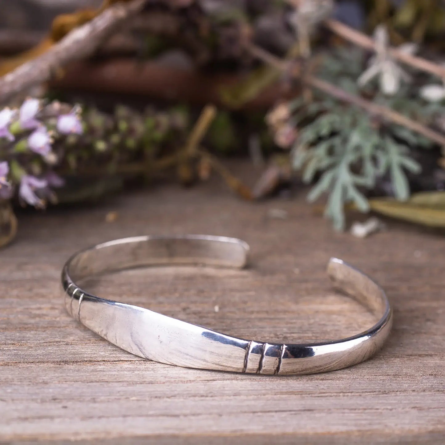 Minimalist Sterling silver cuff bracelet, Round silver cuff bracelet