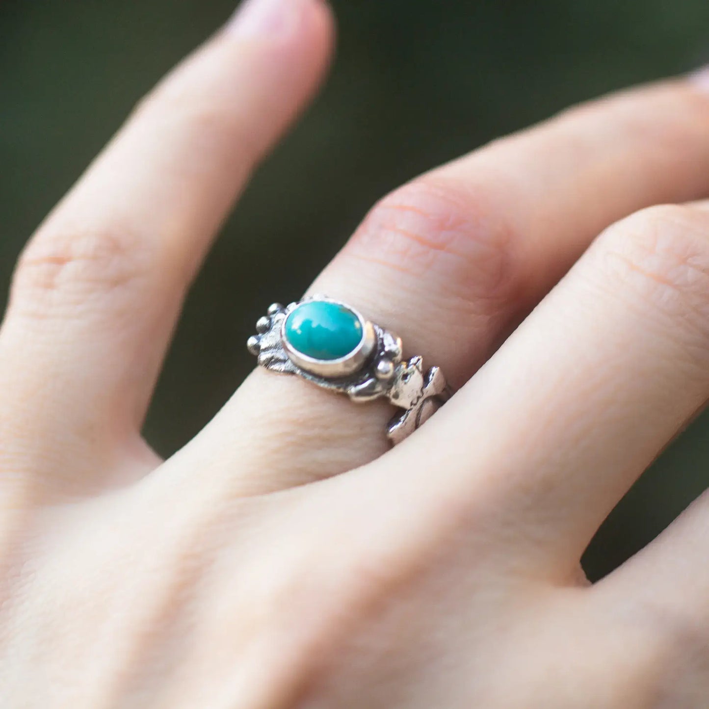 Thunderbird Turquoise Sterling Silver Ring, Southwestern Feather Design