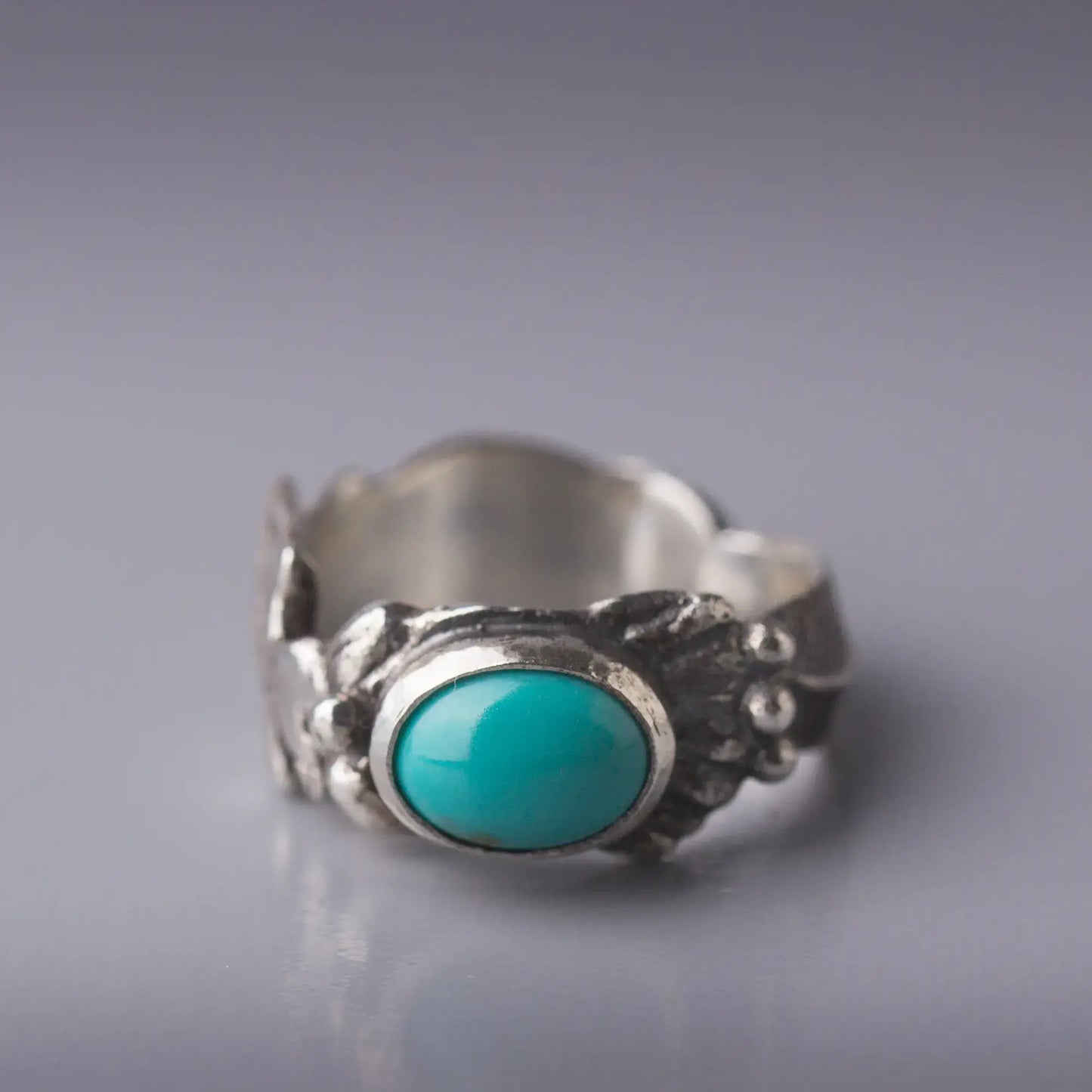 Thunderbird Turquoise Sterling Silver Ring, Southwestern Feather Design