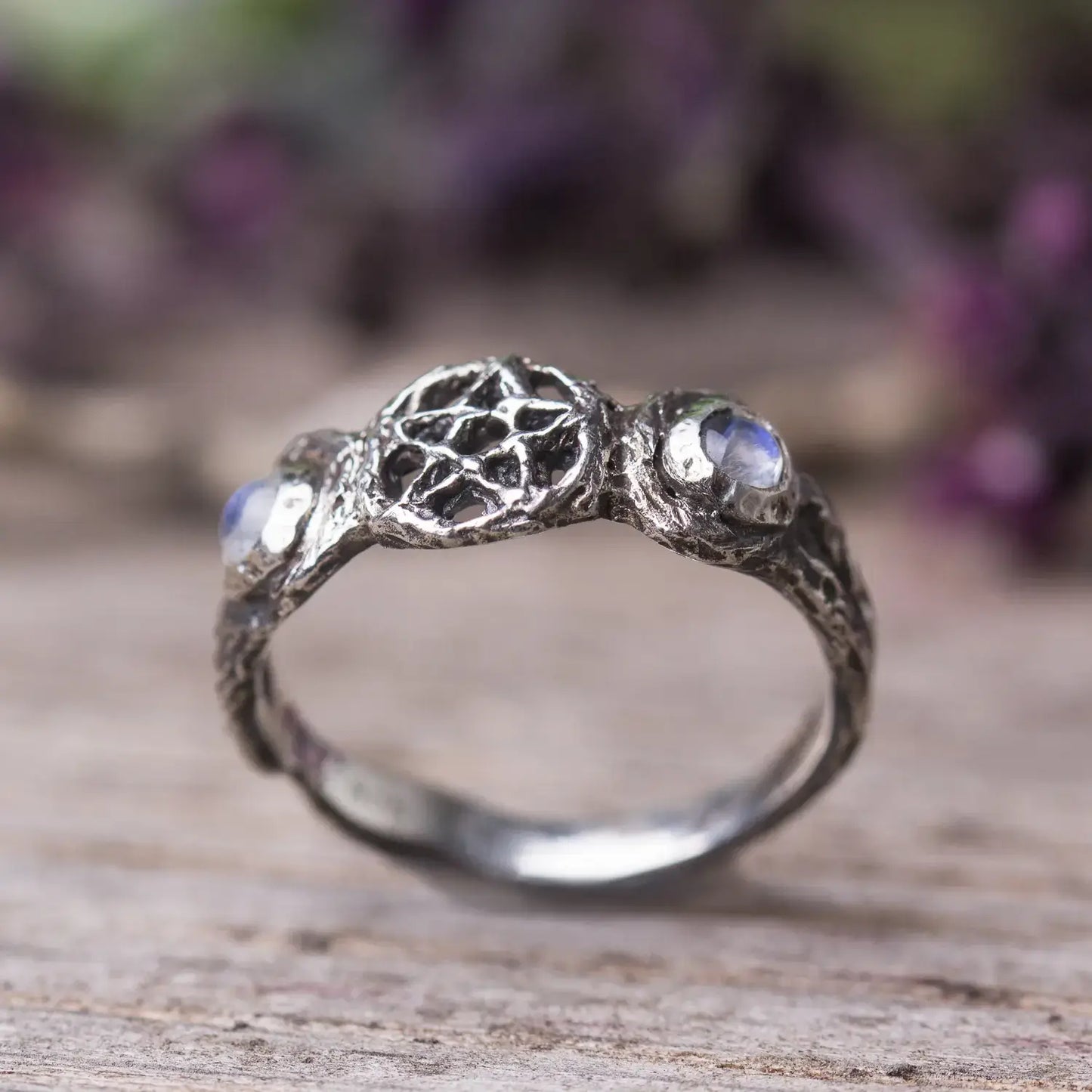 Triple Moon Branch witch Ring in Sterling Silver with Moonstone