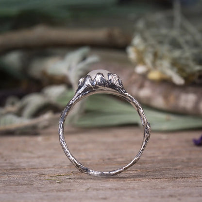 Moonstone Nature Ring in Sterling Silver, Branch Ring Fairy Tale Style Ring front view