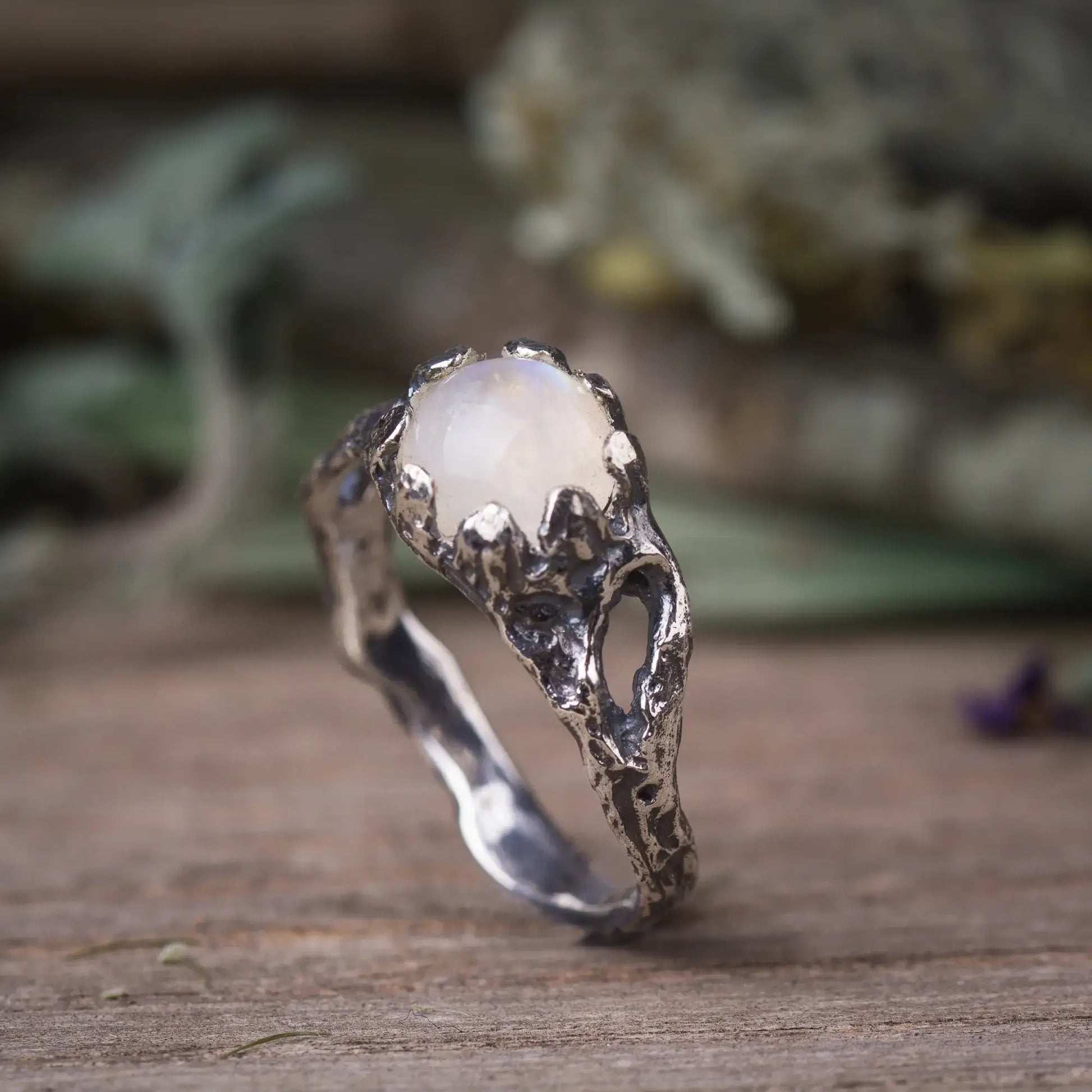 Moonstone Nature Ring in Sterling Silver, Branch Ring Fairy Tale Style Ring, Shany Moreno Jewelry, side view