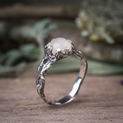 Moonstone Nature Ring in Sterling Silver, Branch Ring Fairy Tale Style Ring front view