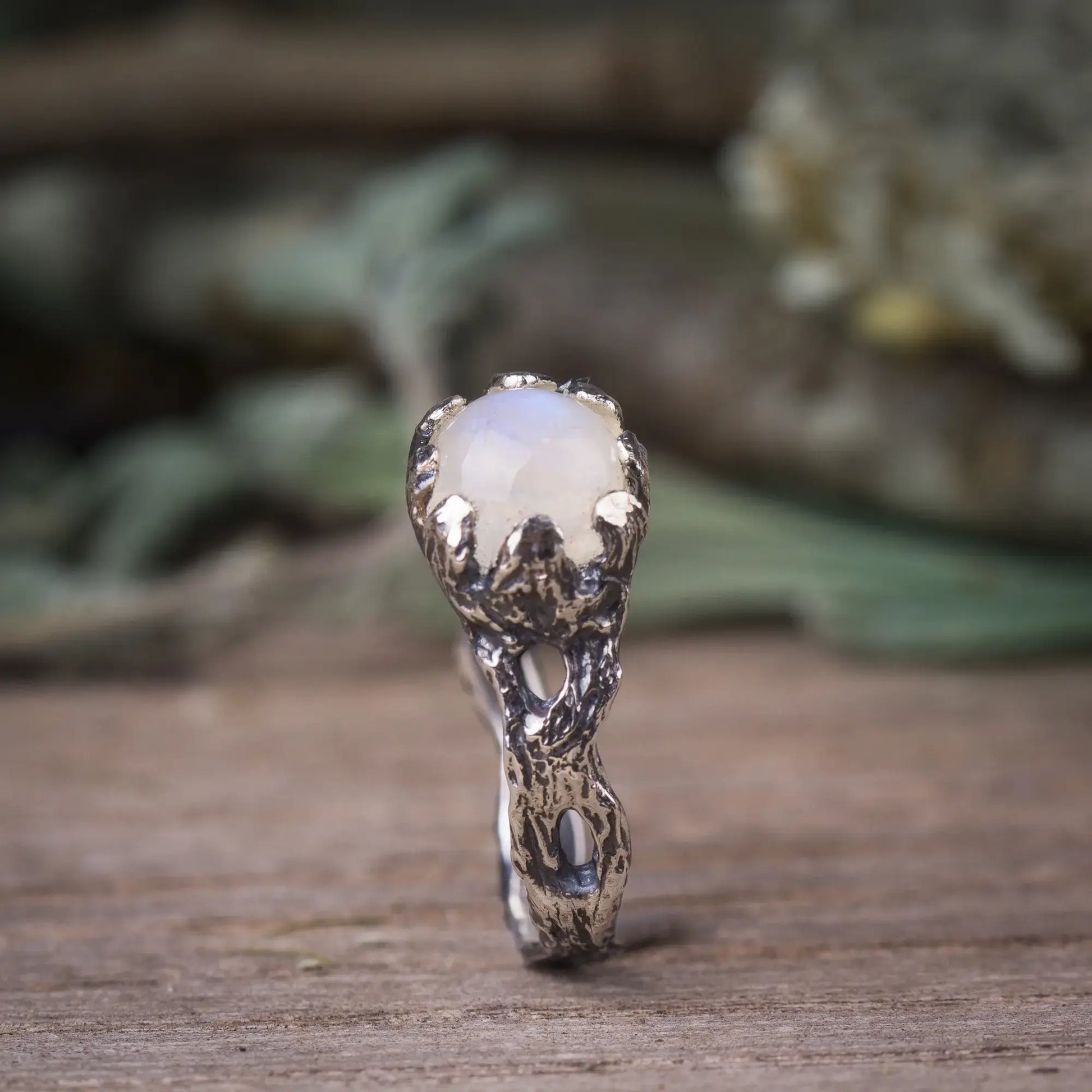 Moonstone Nature Ring in Sterling Silver, Branch Ring Fairy Tale Style Ring front view