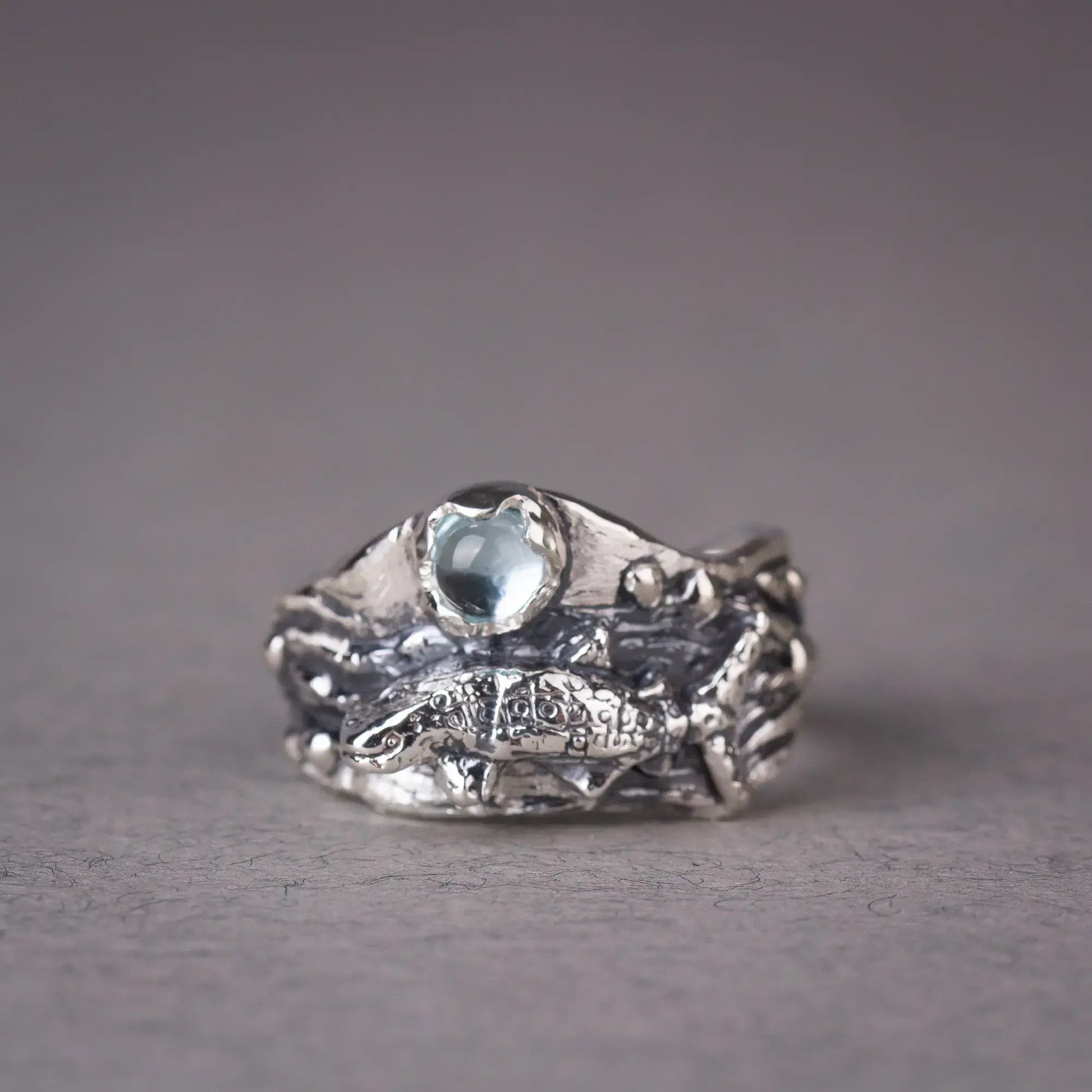 Whale Shark Ring With blue Topaz, grey background