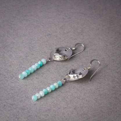 Humpback Whale Earrings in Silver, Amazonite Gemstone Earrings, Ocean Jewelry