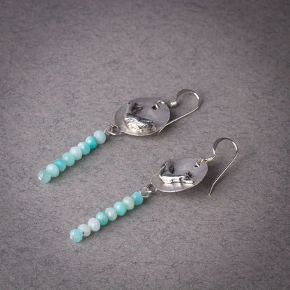 Humpback Whale Earrings in Silver, Amazonite Gemstone Earrings, Ocean Jewelry