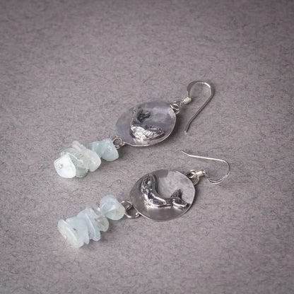 Whale Dangle Earrings in Silver, Aquamarine Gemstone earrings, Whale Lover Gift