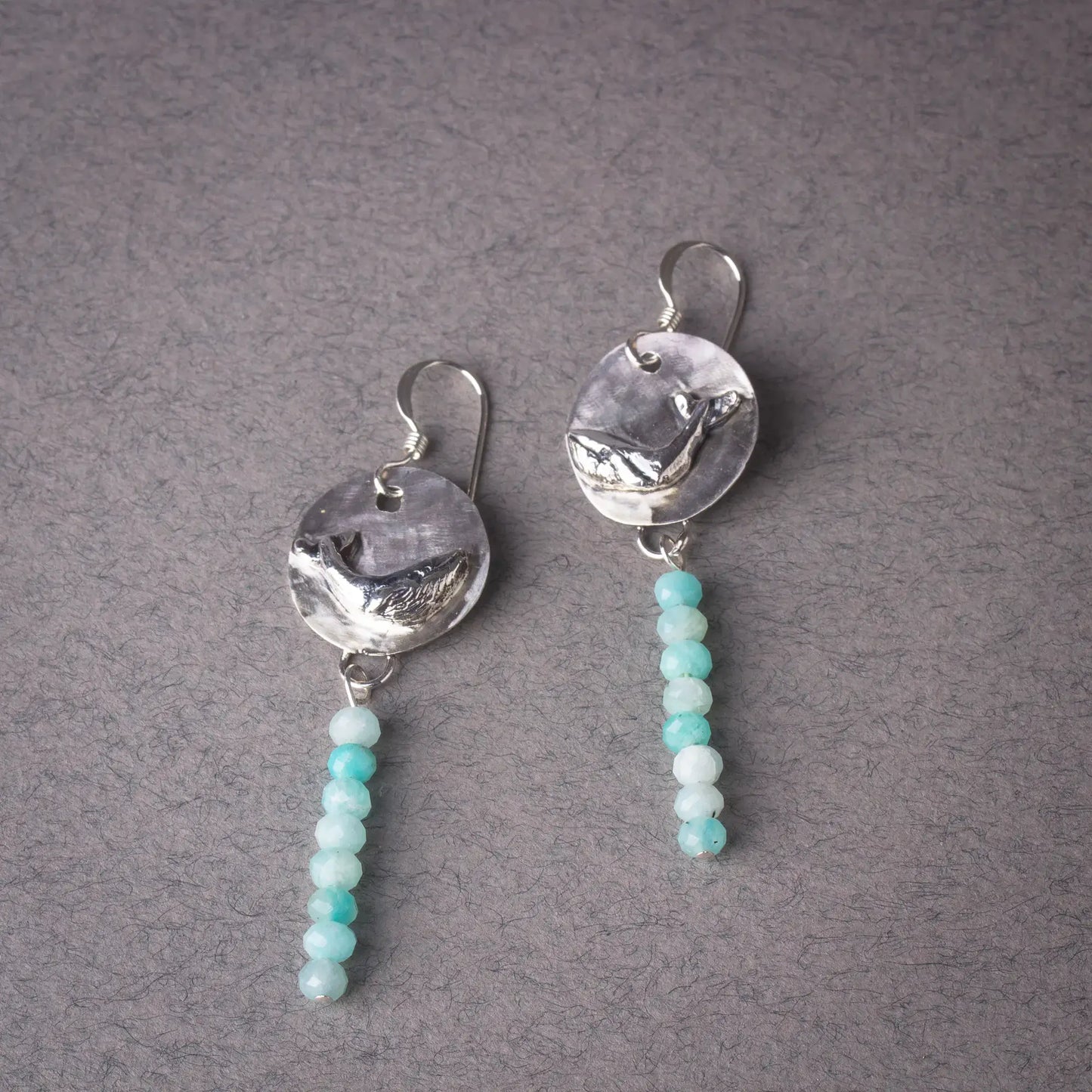 Humpback Whale Earrings in Silver, Amazonite Gemstone Earrings, Ocean Jewelry